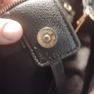 Black Leather Handbag with Gold Accents